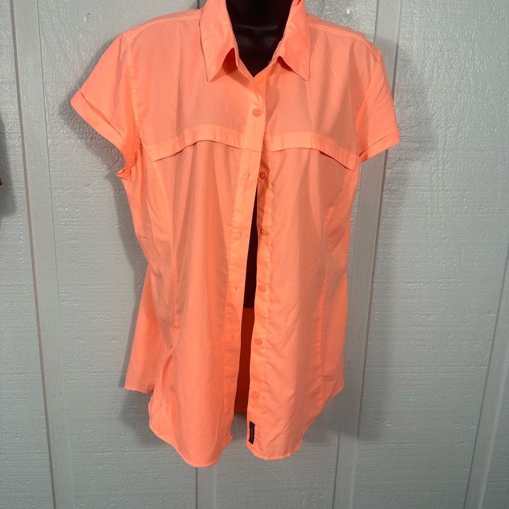 Magellan Orange Short Sleeve Button Down Womens Top Size XL EUC - Picture 2 of 8